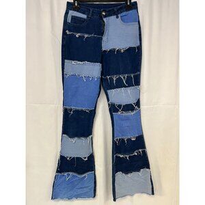 Jeans Womens Blue Ombre Patchwork Flare Jeans Size M SKU 6734